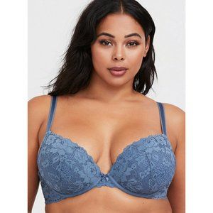 Torrid Curves Light Blue Lace Push Up Plunge Bra 44B Sexy Lingerie Underwire Bra
